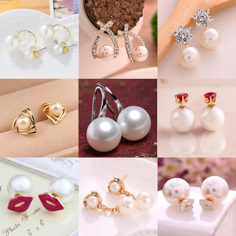 

New Fashion Simulated Pearls Pendient Angel Wings Leaf Feather Flowers Stud Earrings For Women Wedding Jewelry