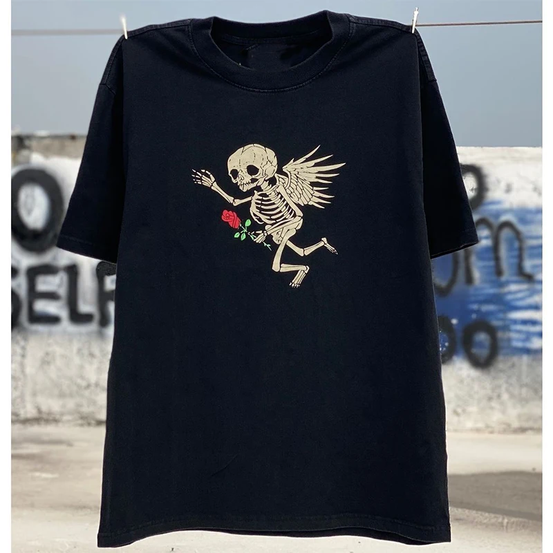 

Men T-Shirts Streetwear Brand Gallery Dept Angel Skeleton Print Summer 100% Cotton Short Sleeve Women's T Shirt Free Shipping