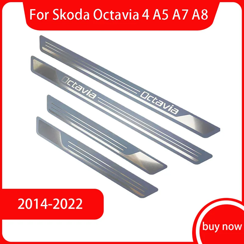 

For Skoda Octavia 4 A5 A7 A8 2014-2019 2020 2021 2022 Stainless Chrome Car Door Sill Kick Scuff Plate Protector Trim Cover Guard