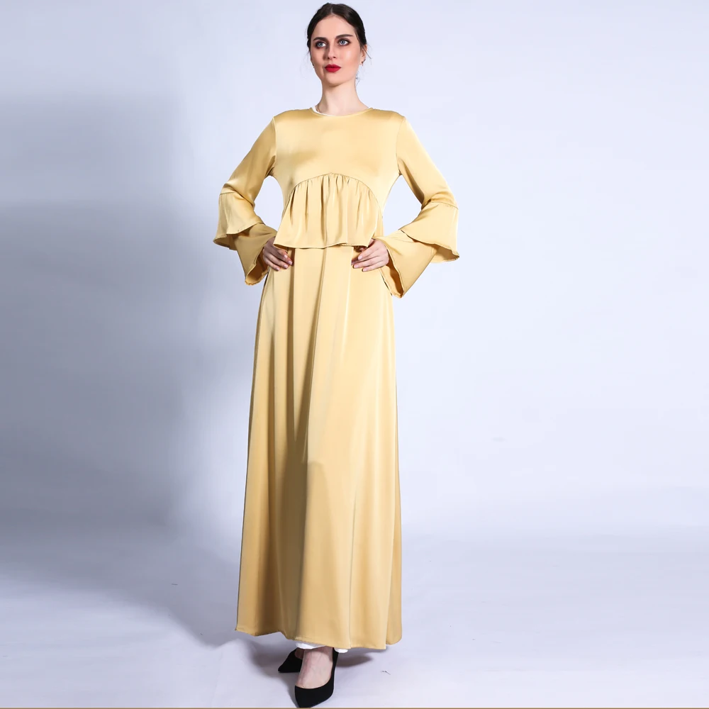 

Female Matte Abaya Skirt with Sashes Dubai Turkish Fashion Flare Sleeve Kaftan Jilbab for Women Muslim Evening Dress Ball Gown
