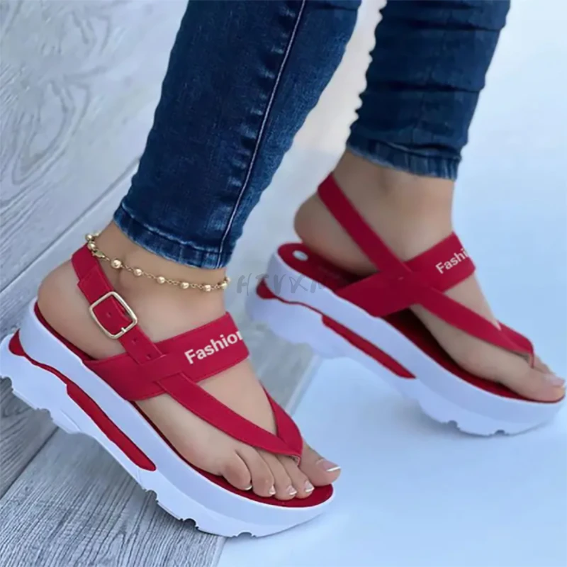 

Сандалии женские на платформе, однотонные шлепанцы на танкетке, Уличная Повседневная обувь в римском стиле, лето