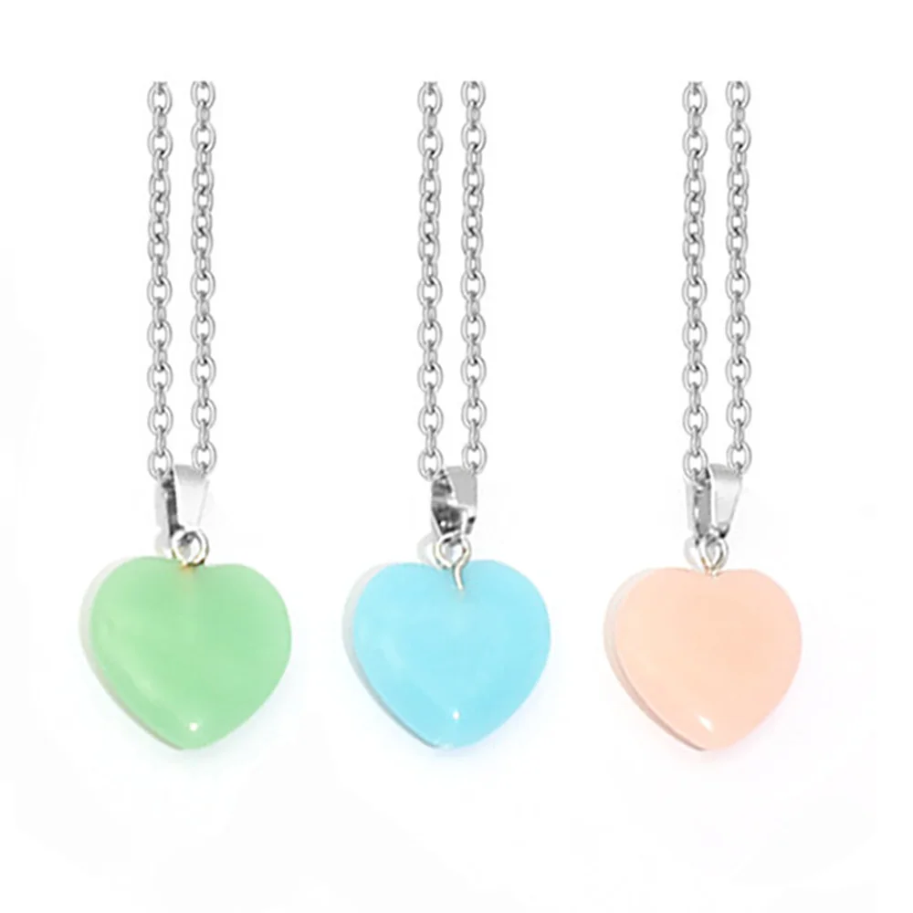 Светящееся светящееся сердце из нержавеющей стали природный камень в темноте