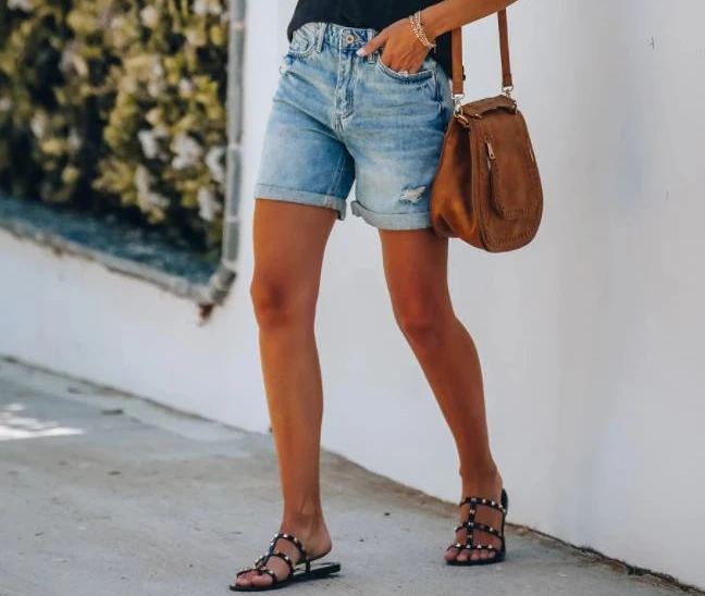 2023 Summer Fashion Street Style Frayed Denim Shorts Ladies Jeans Women's Clothing