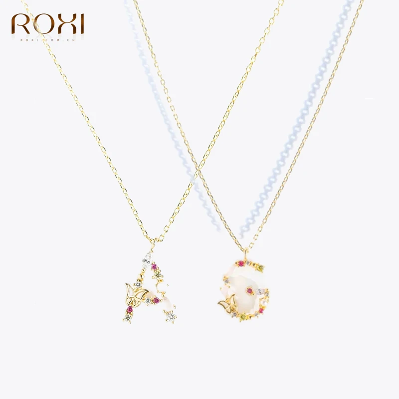 

ROXI 925 Sterling Silver 26 Letter With butterfly Crystal Necklaces Pendant Neckalce For Women Clavicle Chain Necklace Choker