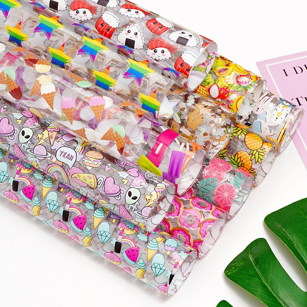 Прозрачные кожаные листы из ПВХ, 30 см * 20 см, украшение в виде звезды, сердца, банта, желе, блестящие поделки для сумок, «сделай сам», искусственная кожа J1115