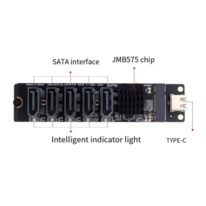 5-портовая карта расширения SATA3.0 PCIE с высокой скоростью 6 Гбит/с и портом TypeC