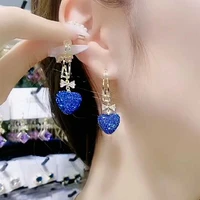 blue heart earring long tassels bow earring party jewelry pendant gifts stud earrings hanging earring sweet candy earrings