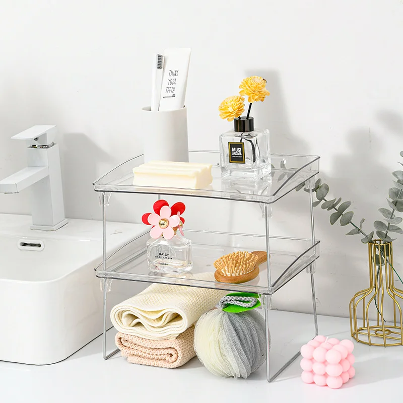 

New Acrylic Transparent Storage Rack for Jewelry Cosmetics Ornaments Foldable Stackable Kitchen Cup Mug Glass Organizer Shelf