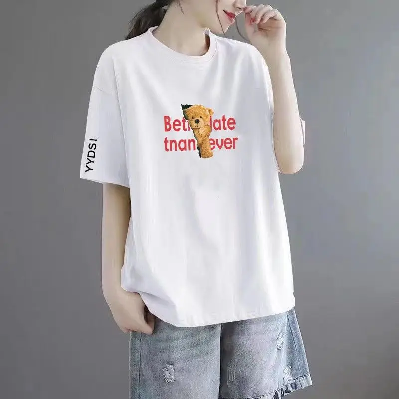 Женская футболка с коротким рукавом круглым вырезом и принтом