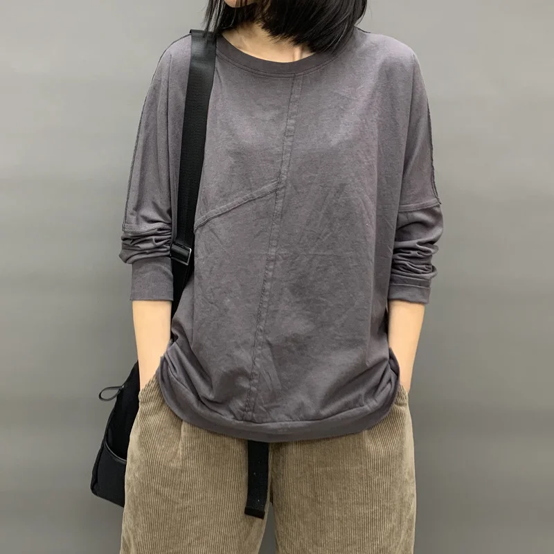 Хлопковые 100% женские футболки летние винтажные 2022 с круглым вырезом и длинными