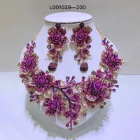 elegant flowers bridal jewelry sets wedding costume necklace earrings sets shining crystal gold color jewellery for brides