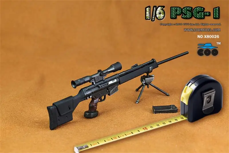 

Hot Sale 1/6th COOMODEL X80026 Mini Weapon PSG-1 Sniper Rifle PVC Material Toys Model Can't Be Fired For Body Action Collectable