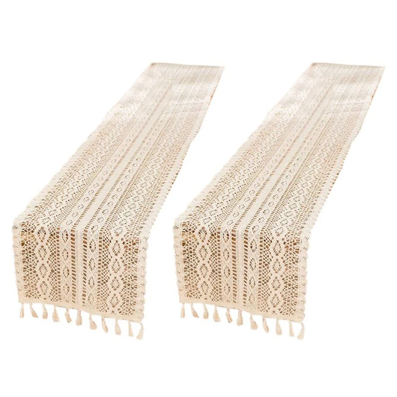 

2X элегантная кремовая вязаная кружевная скатерть макраме с кисточками для деревенского шикарного свадебного декора стола для приема