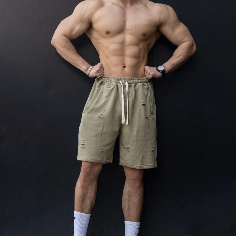 Шорты мужские пляжные свободного покроя спортивные брюки-слаксы рваные модные