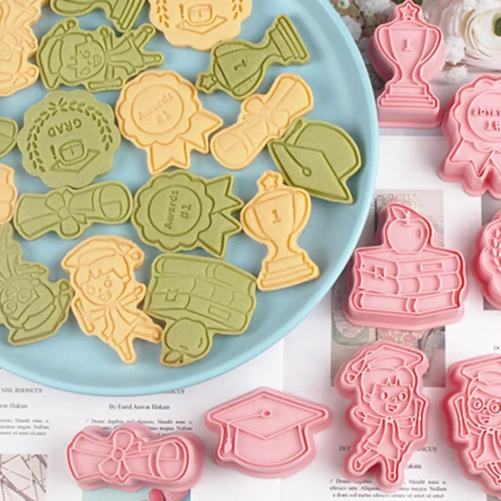 

Graduation Season Cookie Embosser Mold Medal Badge School Certificate Cookie Cutting Mold Fondant Sugar Craft DIY Baking Tool
