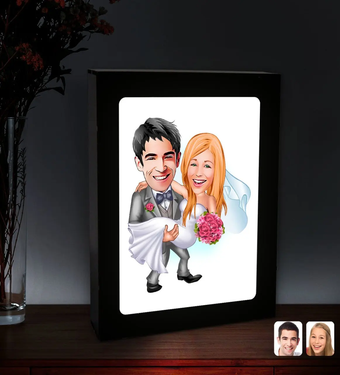 

Персонализированная карикатура со светодиодной подсветкой, деревянная картина Çerçevesi-7