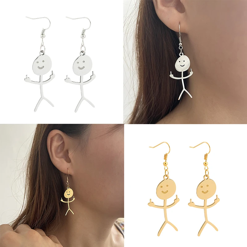 

New Trend Hiphop Fxck You Earrings for Women Men Middle Finger Stickman Stainless Steel Earrings Unisex Lover Funny Jewelry Gift