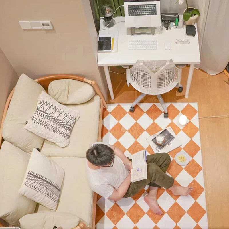 

Простые оранжево-желтые ковры для гостиной шахматные коврики для спальни большая площадь мягкий ковер для одежды коврик для балкона крыльца дверной коврик