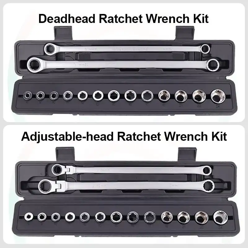 

15PCS Adjustable Ratchet Wrench Kit Chrome-Vanadium Steel Torque Wrench Socket Set For Car Repair Hand Tools
