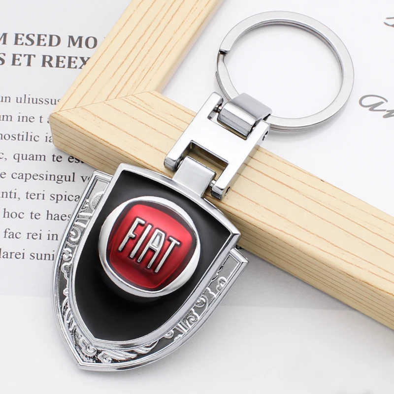 

Car Badge Logo Shield Shape Keychain 3D Metal Men Women KeyRing For FIAT Punto 500 Bravo Abarth Palio Grande Tipo Astra 124 125