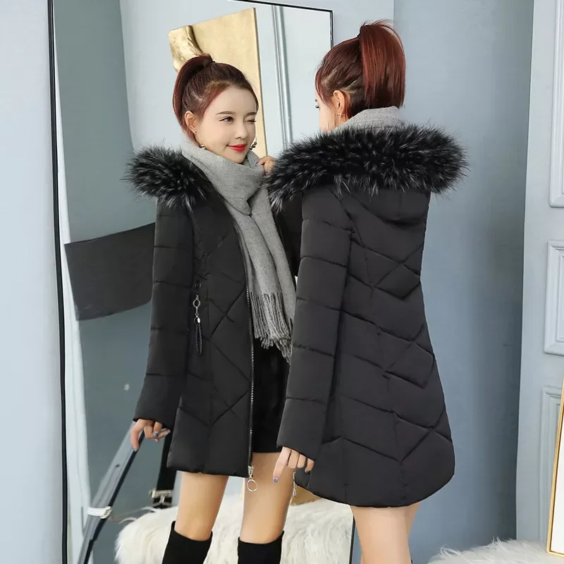 Parkas Women  Slim Hooded with Fur Thick Ladies Padded Coats Casual Winter Jackets Long Sleeve Outerwear Female