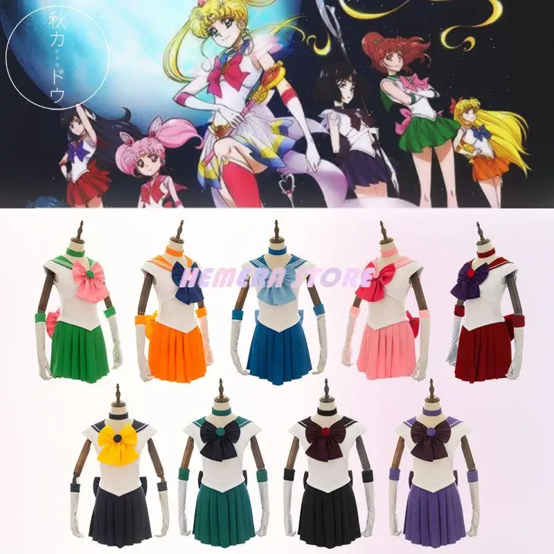 

Anime Cosplay Sailor Moon Pluto Crystal Costume Party Kid Adult Women Halloween Carnivl Tsukino Usagi Uniform Dress Outfits