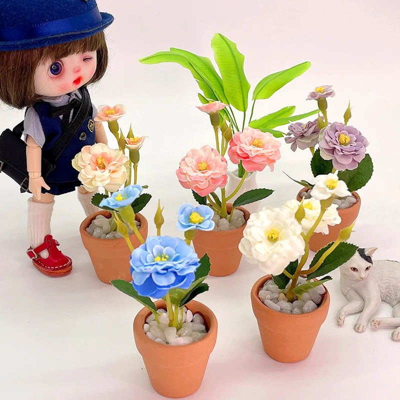 

Mini Rose Potted Plant Diy Miniature Simulation Prop Dollhouse Model Potted Living Room Home Garden Model Decor