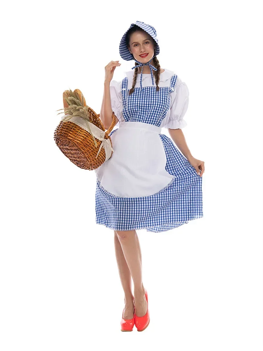 Женский костюм феи на Хэллоуин клетчатое платье с короткими рукавами и принтом