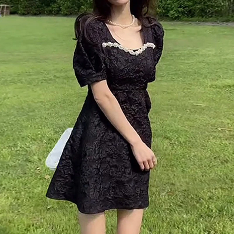 

Fashion Dress Princess Dress Black Square Neck Dress New 2022 French First Love Orange korean dress vintage