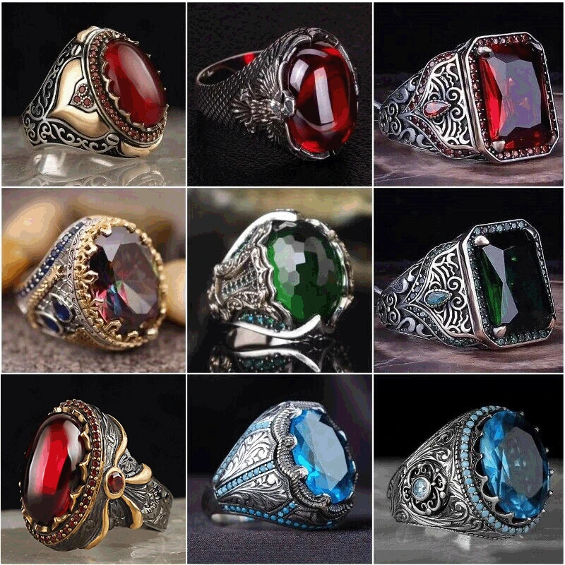 

Fashion Trend Vintage Red Emerald Stone Ring for Women Men Jewelry Accessories Anniversary Gift Men's Business Ring