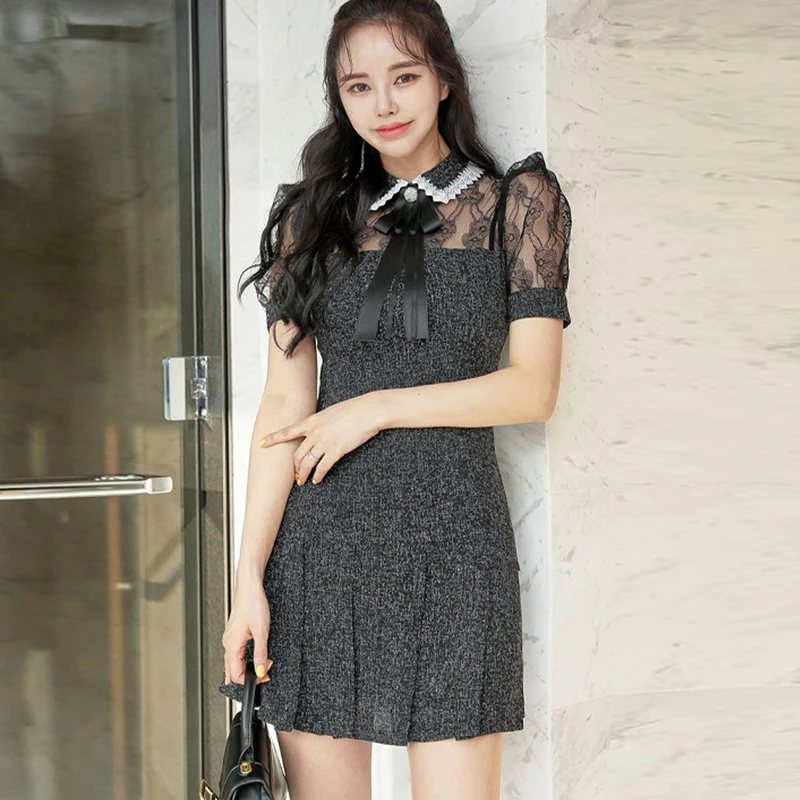 

Мини Вечерние Платье летнее кружевное Плиссированное с воротником «Питер Пэн»