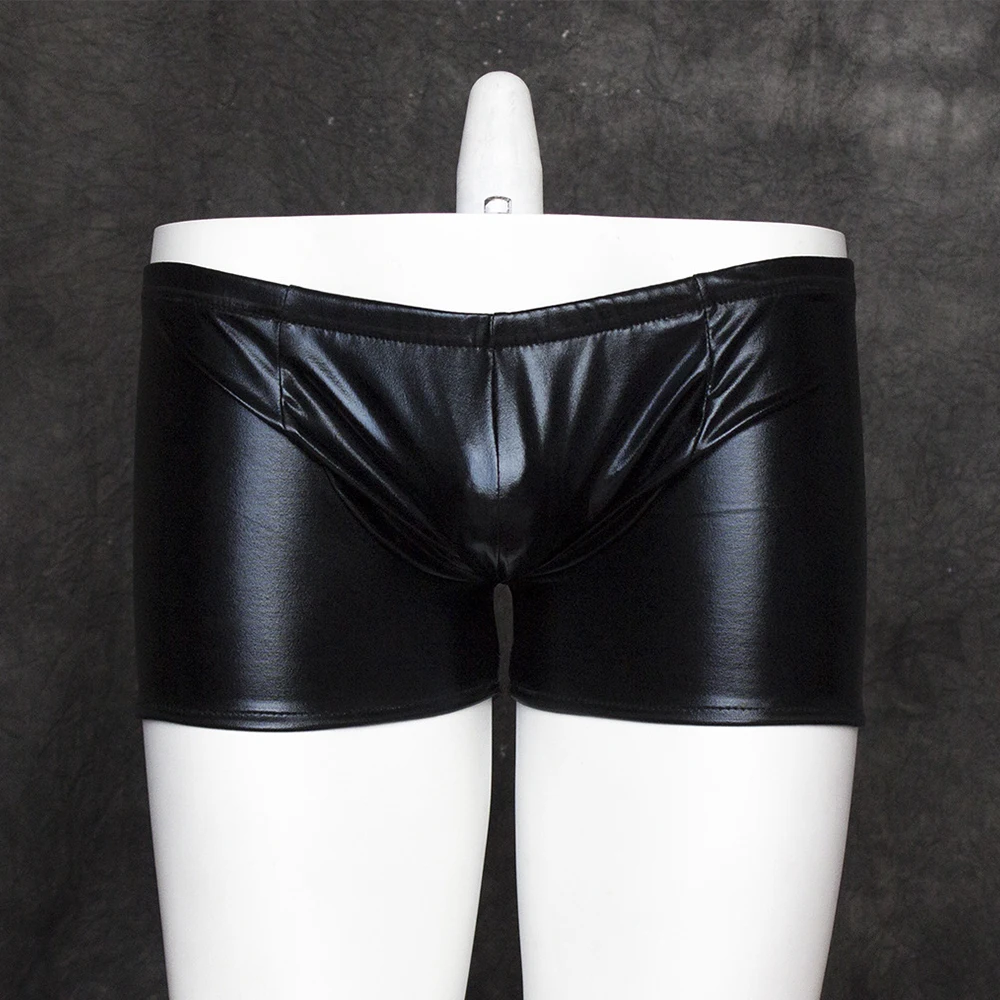 

Man Patent Leather Boxer Brief Mens Sexy Underwear Clubwear Sexy Nightclub Bar Stage Performance Wear Male Bulge Pouch Underpant