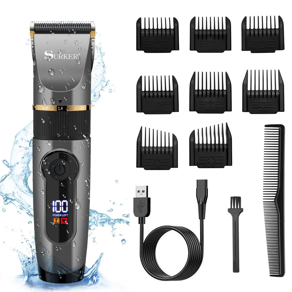 

Barber Professional Hair Clipper Full Body Washable Ceramic Blade Beard Trimmer LCD Display Cordless Rechargeable Hair Clipper