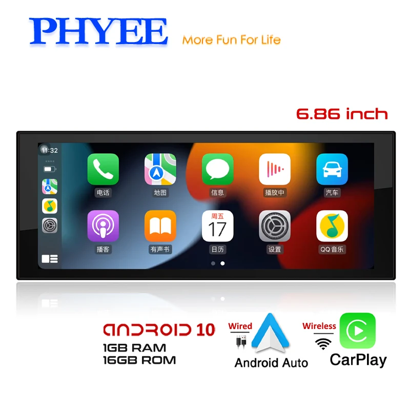 

Автомобильное радио Android 1 Din беспроводной CarPlay Wifi Android-Авто Bluetooth Handsfree 6,86 дюймов GPS мультимедийный плеер головное устройство B686C