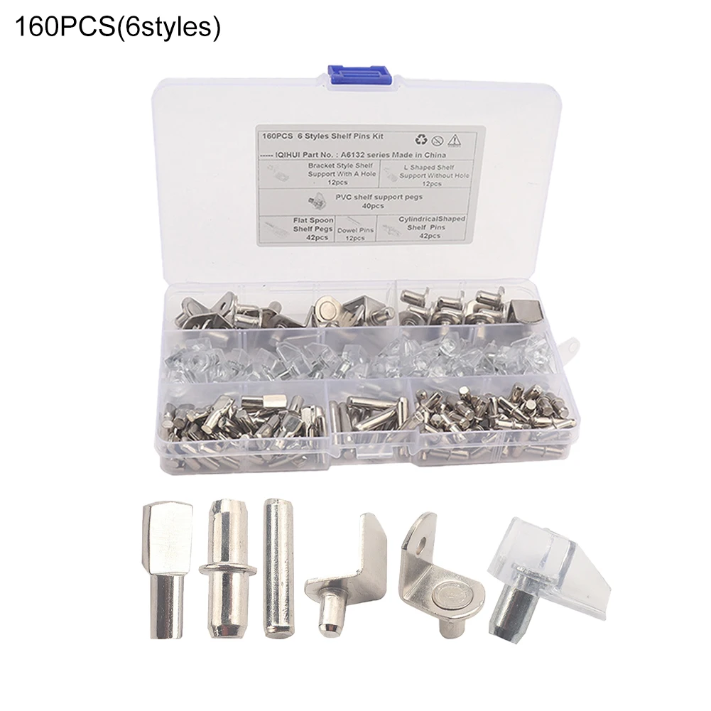 

160pcs 6styles Practical Furniture Support Nail With Storage Box Small Durable Rustproof Hardware Heavy Duty Shelf Pin Set