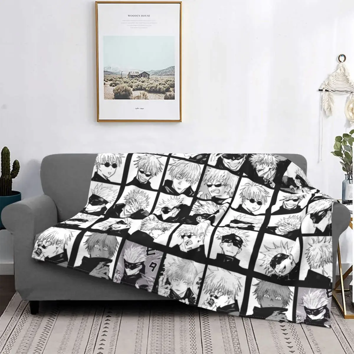 

Бархатное покрывало Gojo Satoru с коллажем, мягкое покрывало с рисунком аниме для кровати, спальни