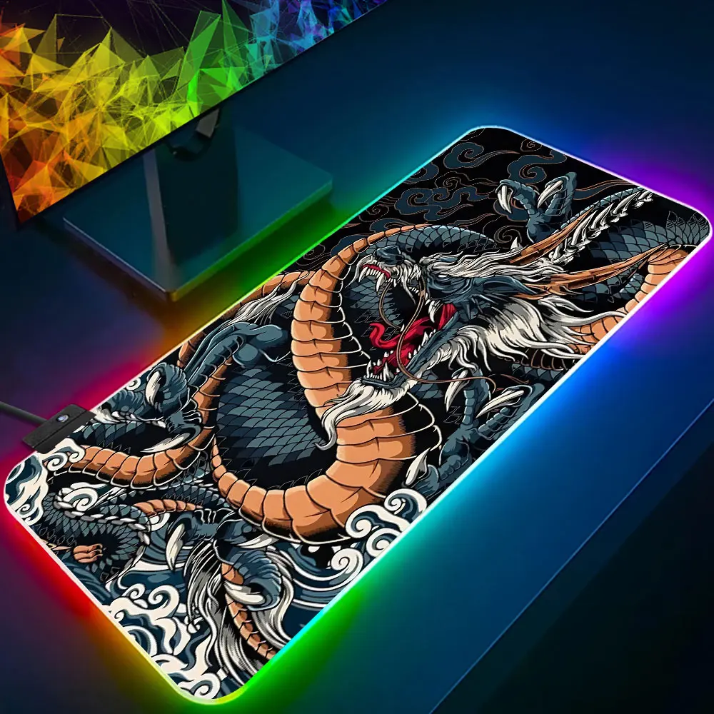 

Black White Dragon RGB Pc Gamer Keyboard Mouse Pad Mousepad LED Glowing Mouse Mats Rubber Gaming Computer Mausepad