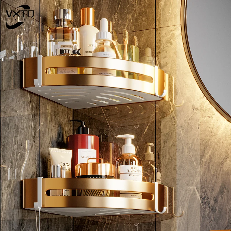 

Bathroom Shelf No Drill Organizer Wall Mounted Shampoo Spices Shower Storage Rack Holder Bathroom Accessories Wall Shelf
