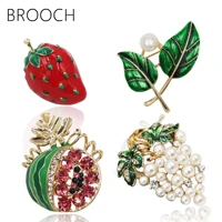 new arrival women fruit pearls rhinestone enamel brooches fashion creative accessories strawberry watermelon friend pin brooches
