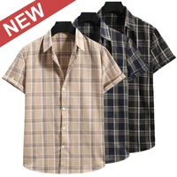 2022 hot sale mens short sleeve button down shirt casual plaid classic shirt clothes s 2xl
