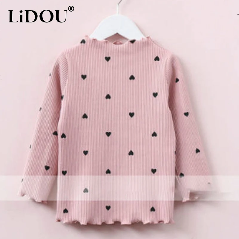 2023 New Korean Fashion Autumn T-shirt Girls Cute Cartoon Vintage Aesthetic Loose Casual Sweet Kawaii Dot Knitting Top Clothes