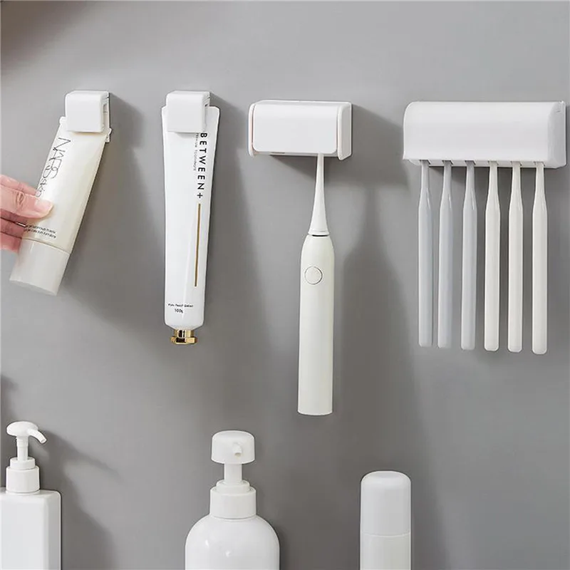 

Punch-free Wall-mounted Toothbrush Holder Toothpaste Holder Toothpaste Storage Rack Bath Organizer Bathroom Accessories