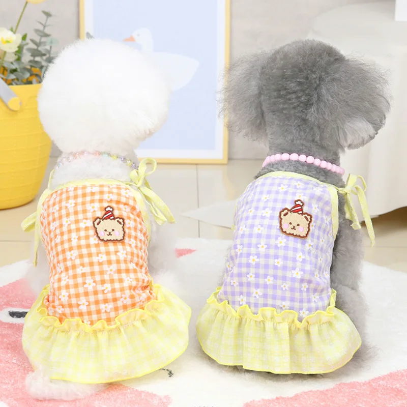 

Kawaii Bear Dress Pet dog Clothes Puppy Cat Suspenders Sweet Clothing for Small Dogs Floral wedding dress Summer Chihuahua Skirt