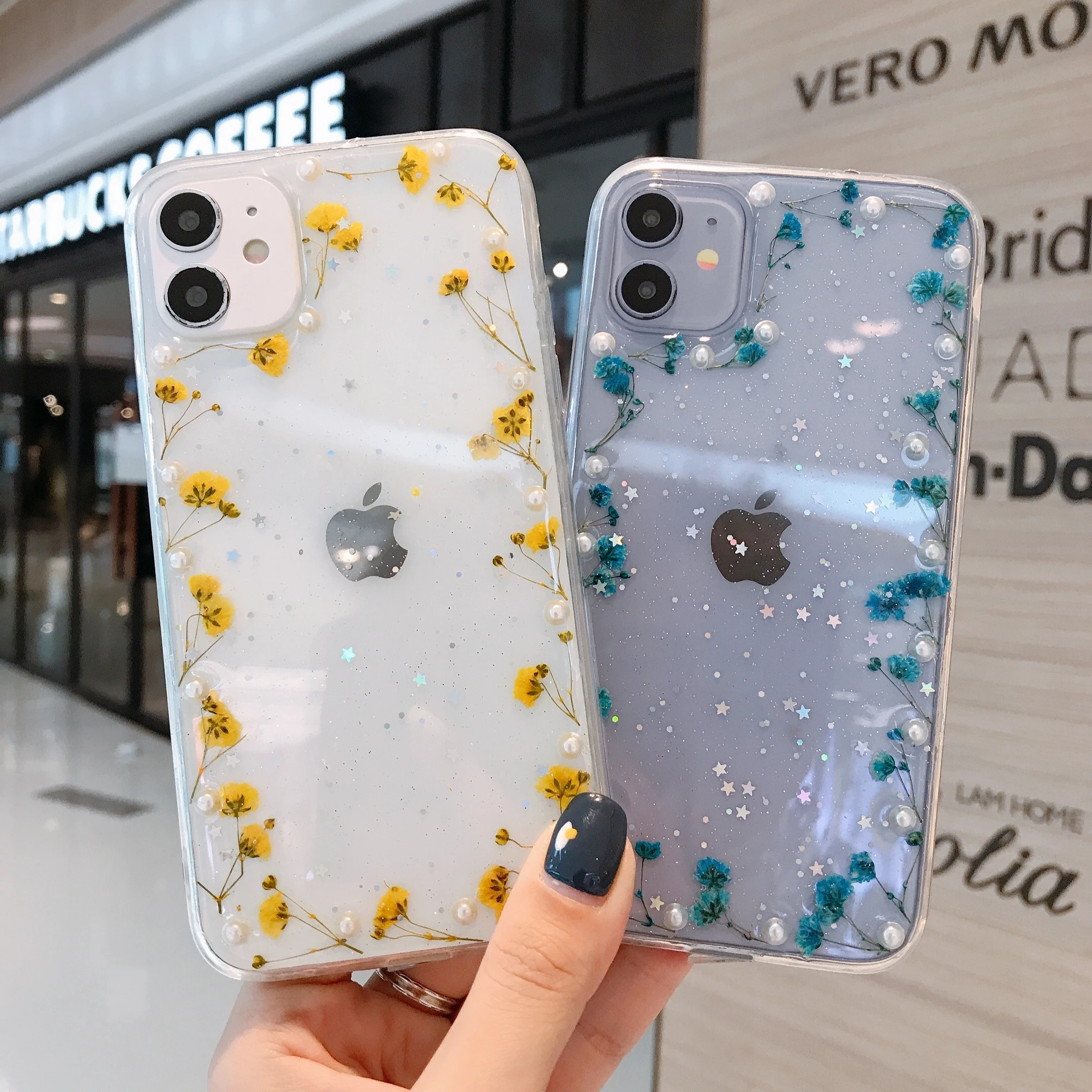 

Garland Yellow Flower Blue Flower Cute Gentle DIY Phone Case Iphone 11 12 13 14 Pro Max Transparent Unique Phone Case