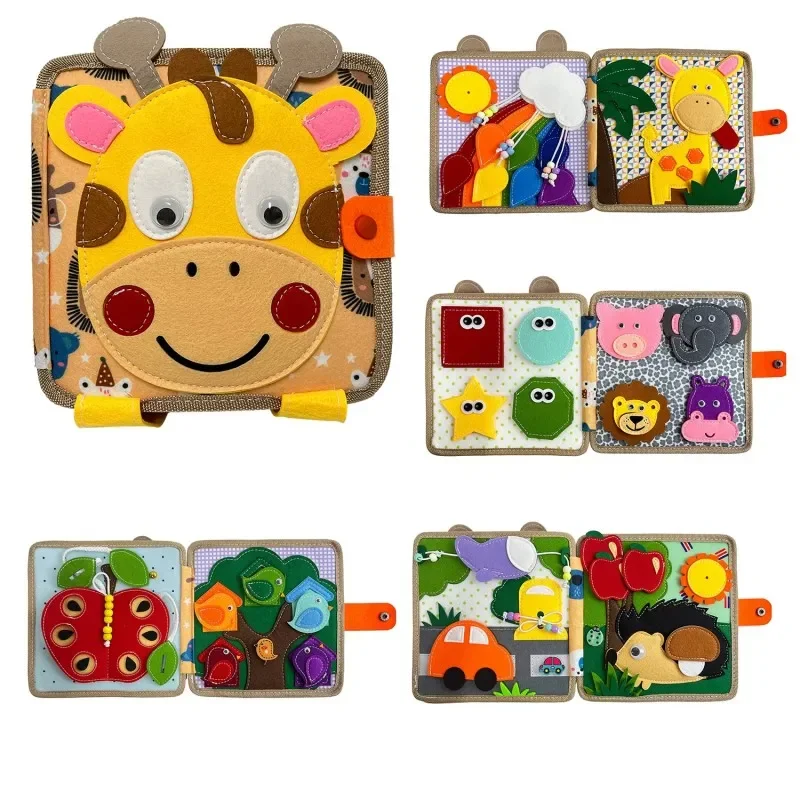 Игрушка Монтессори жираф занятая доска 3D фетровая книга для мелкой моторики