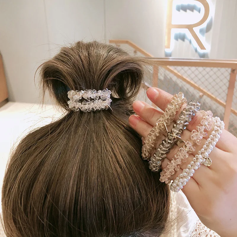 

Pearl Multicolor Beads Hair Tie for Women Elastic Hair Rope Simple Metal Sheets Scrunchies Ladies Ponytail Headdress Accessories