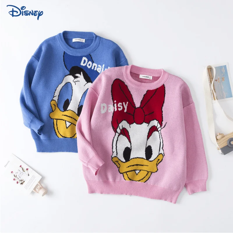 

Disney Donald Daisy Baby Girl Boy Cotton Sweater Fleece Inside Spring Autumn Child Pullover Knitted Top Baby Clothes 12M-10Y