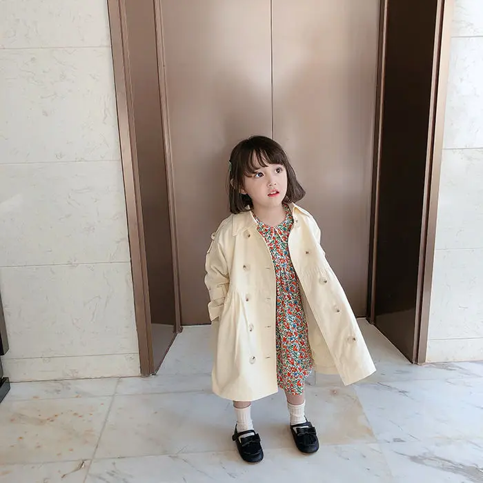 RiniLucia Autumn Winter Girls Trench Coat Teenage Long Sleeve Solid Trench Jacket Double Breasted Windbreaker Kids Cute Coat