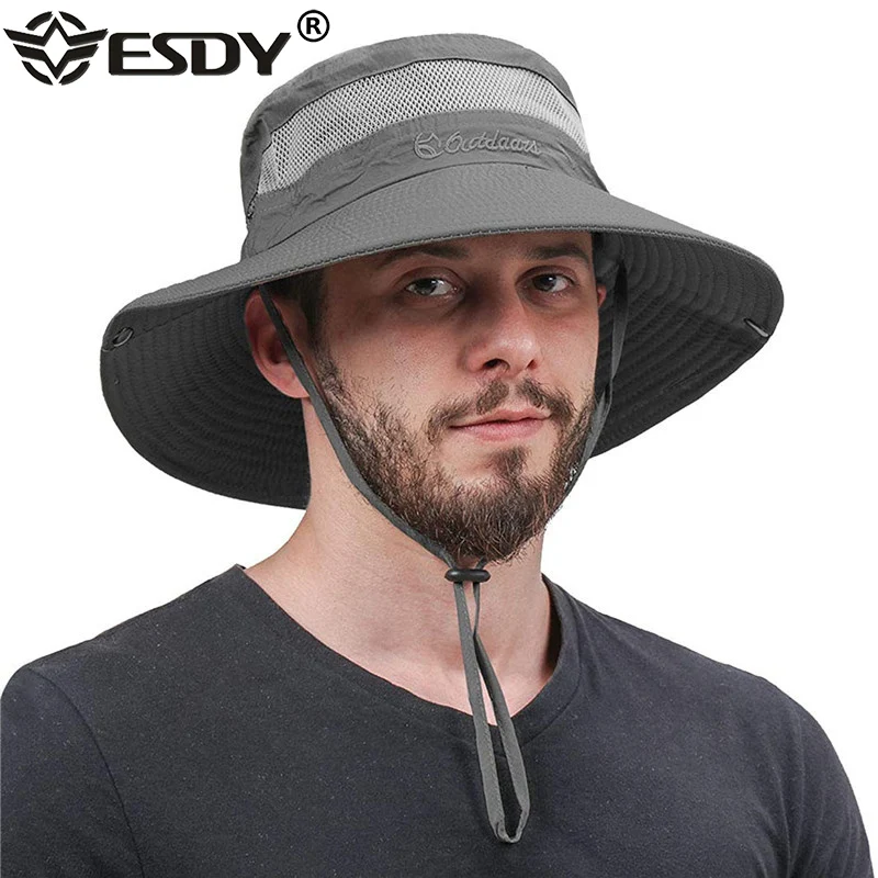 

Summer Solid Color Panama Fishing Bucket Hat Sun Protection Wide Brim Tactical Military Hiking Fisherman Boonie Cap Men Headgear