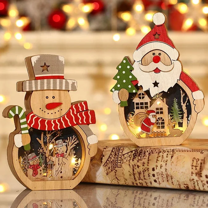 

Рождественские светодиодные украшения, светящиеся деревянные украшения в виде Санты, украшение для окна, новогодний домашний декор, рождес...